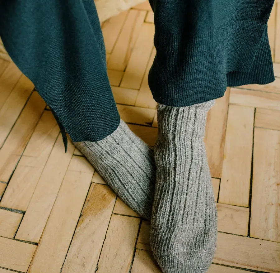 Grey knitted wool work socks