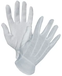 Interlock White Bleached Gloves Tiny PVC Dots (Three Seam On Back)