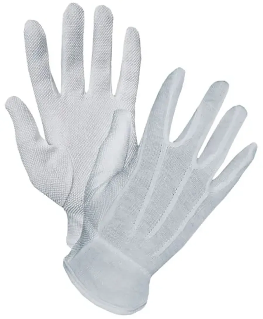 IS-6092 Interlock White Bleached Gloves Tiny PVC Dots (Three Seam On Back)