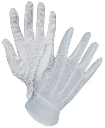 Interlock White Bleached Gloves Tiny PVC Dots (Three Seam On Back)